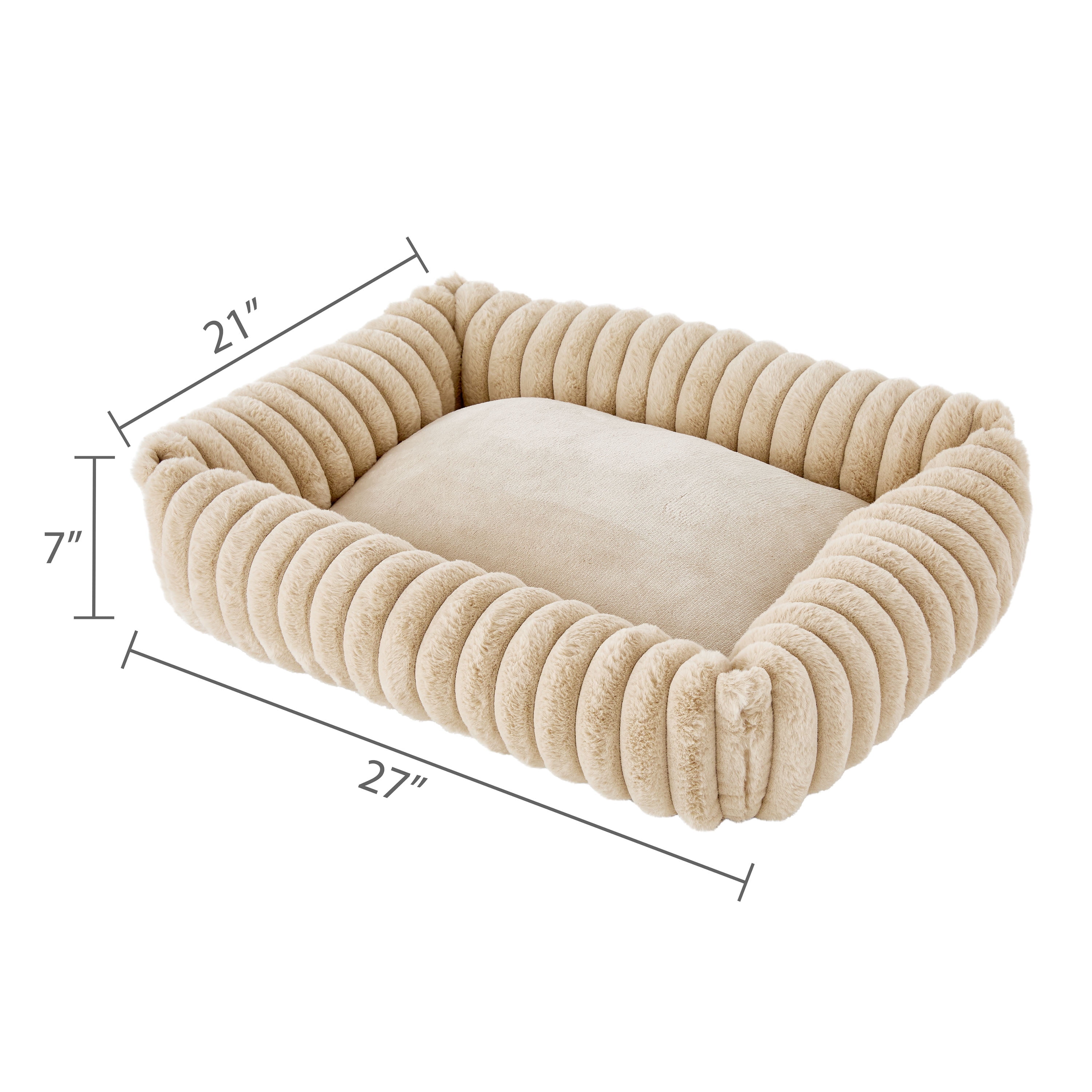 Vibrant Life Medium Ribbed Plush Cuddler Dog Bed, Tan, 27" x 21"