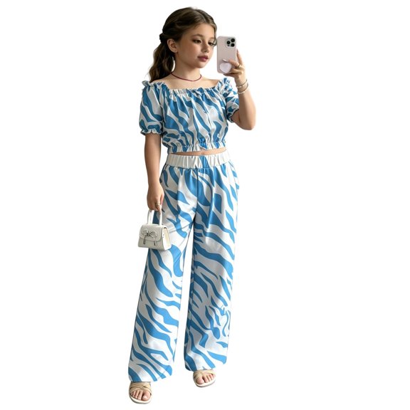 HAYIMI Girls Summer Outfit Sets Off Shoulder Tops With Flared Leggings Two Piece Casual For Toddler Kids Classic Clothes Sets