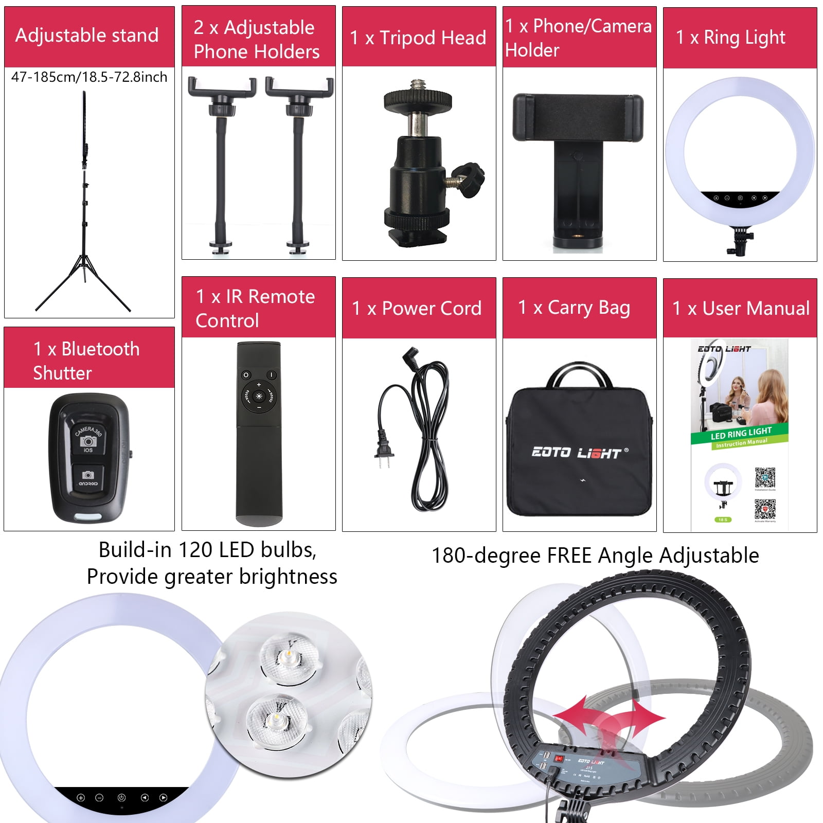 EOTO LIGHT 21" LED Ring Light with Tripod Stand