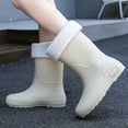 thumbnail image 2 of KEGIRLOM Women's Removable Lined Waterproof Comfortable Height-Increasing Heeled Mid-Calf Rain Boots Shoes For Fall And Winter. Beige Size 4.5, 2 of 7