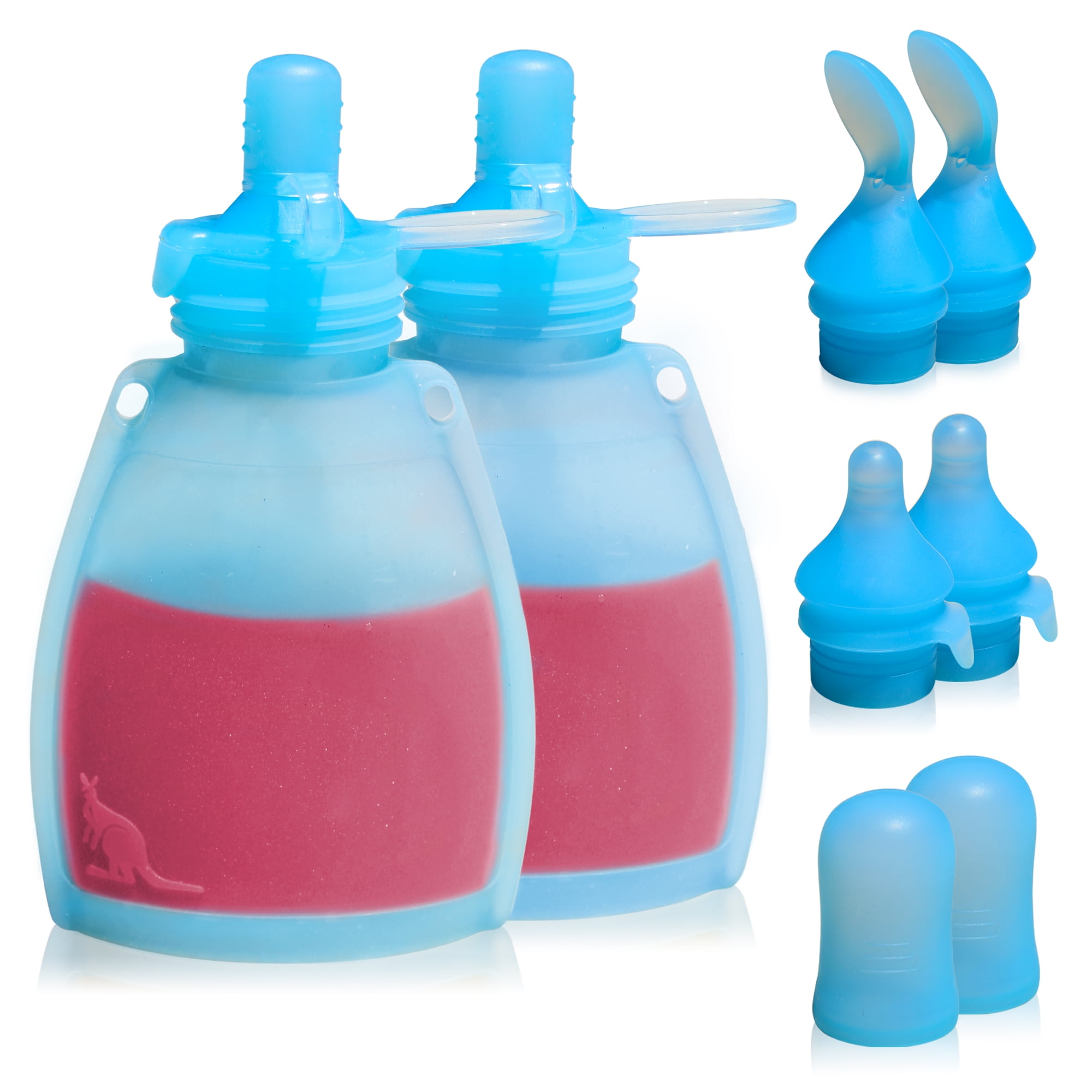 KAANG Silicone Baby Food Pouches Refillable 5oz 2 Pack, Reusable Food Pouches for Baby Food