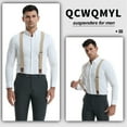 thumbnail image 5 of QCWQMYL Beige Men's Suspenders Braces Leather Strap Father/Husband's Gift Button Suspenders Work, 5 of 6