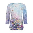 thumbnail image 4 of Ounisa T-Shirts à Manches 3/4 pour Femmes Col en V Manches Raglan Chandail Imprimé Décontracté Tendance Printemps Été Mode Hauts P-2TG, 4 of 6