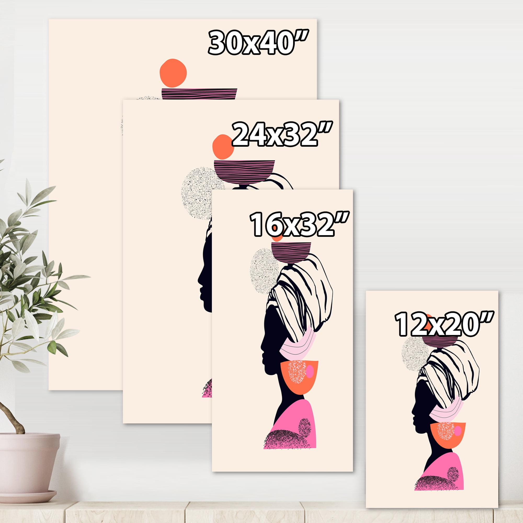 Ethnic Portrait of African American Woman 16 in x 32 in Painting Canvas Art Print, by Designart