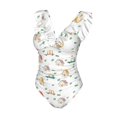 thumbnail image 4 of Yiaed Cartoon House Print Women's Ruffled One Piece Swimsuit V Neck Swimwear Slimming Monokini for Woman-Small, 4 of 8