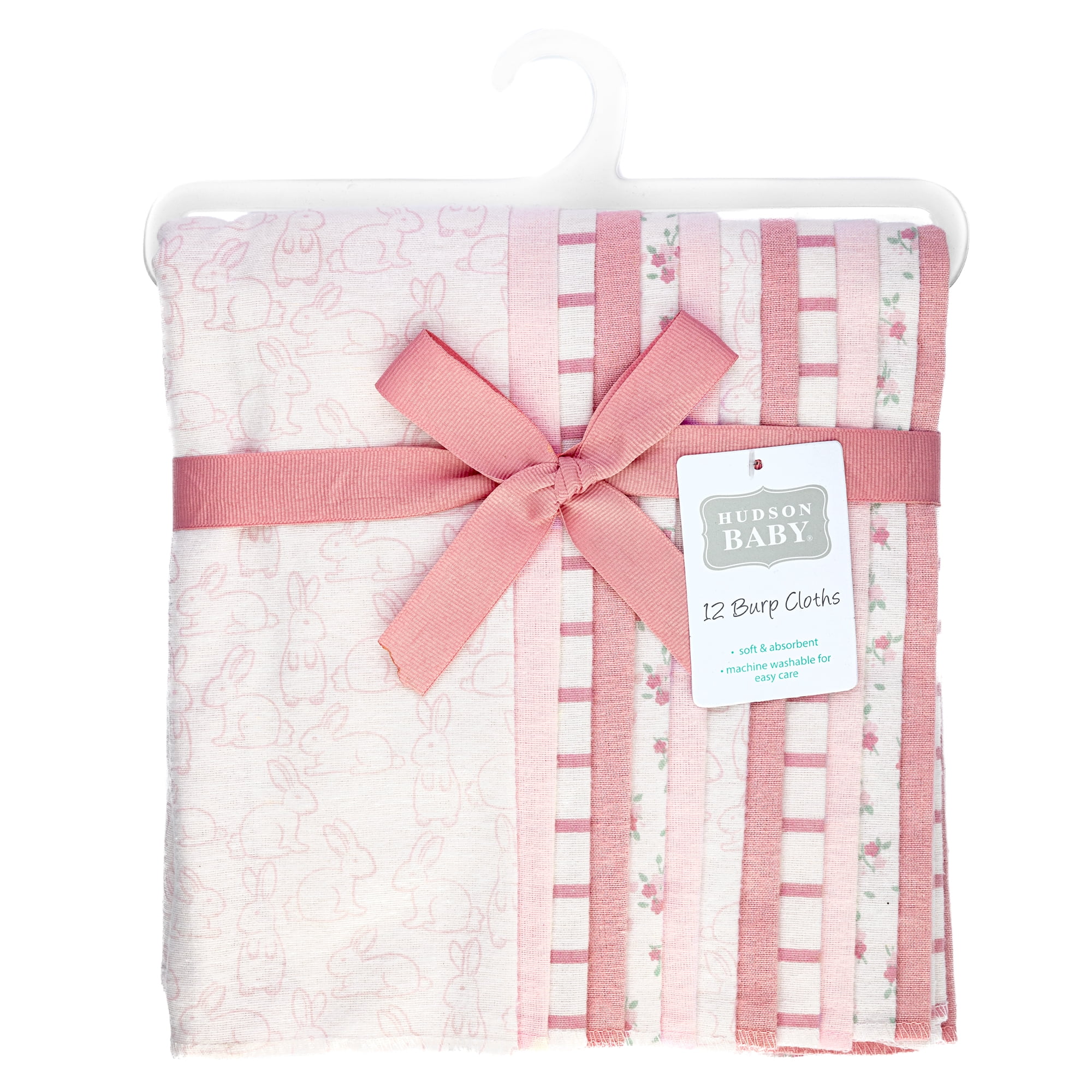 Hudson Baby Unisex Baby Cotton Poly Flannel Burp Cloths Bundle, Wispy Wild Flower Bunny, One Size