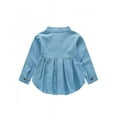 thumbnail image 2 of Girls Solid Jean Shirts Kids Long Sleeve Ruffle Irregular Hem Denim Tops Dress, 2 of 5