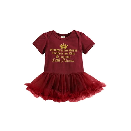 

Gureui Kids Baby Girls Summer Romper Infant Sweet Style Letter Printing Mesh Skirt Splicing Short Sleeve Round Collar Jumpsuit