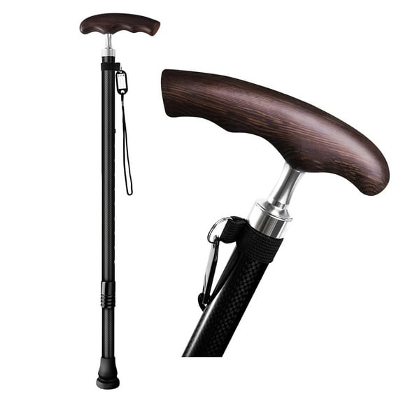 ENLUNTRA Lightweight Carbon Fiber Walking Cane with Wooden Handle，Adjustable Walking Canes for Seniors，Walking Stick for Men & Women