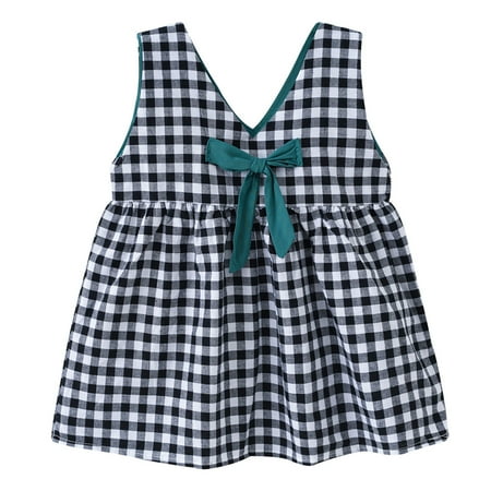 

Hbdhejl Toddler Girls Dress Summer New Fashion Striped Grid Sleeveless Bow Loose Vest Princess Dress Black 3-4 Years