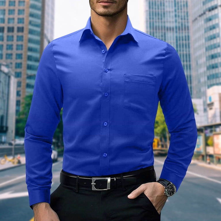 Lcziwo Men's Tucked Slim Fit Dress Shirt Regular Fit Formal Business Shirts Pockets Solid Color Work Tops Blue XL Lcziwo Men's Tucked Slim Fit Dress Shirt Regular Fit Formal Business Shirts Pockets Solid Color Work Tops Blue XL
