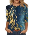 thumbnail image 2 of Puntoco Mujeres 3/4 Mangas Casual Camisas Pullover Túnica Suelta tops Estampado O-Cuello Blusa Puntoco Puntoco-5364, 2 of 5