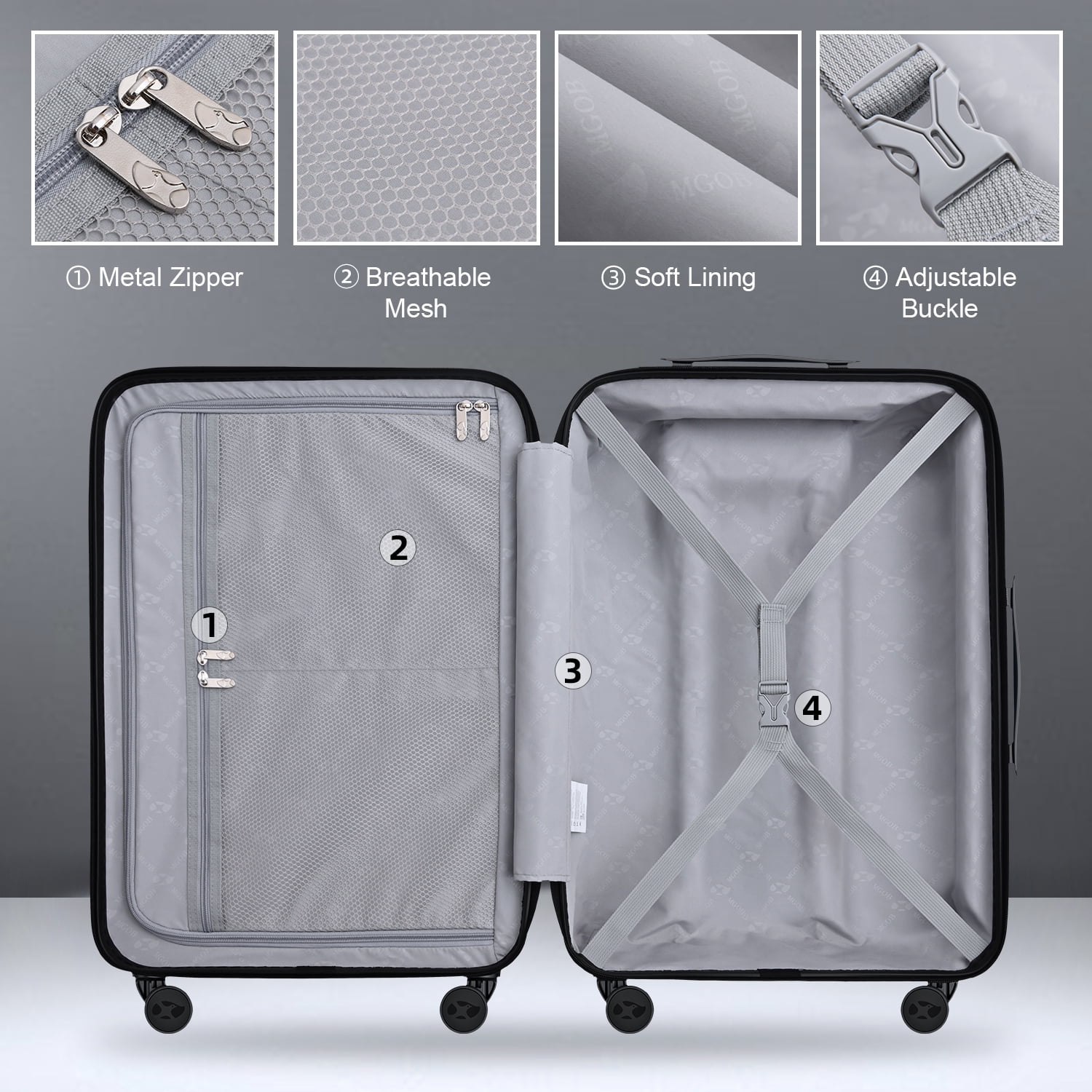 3-Piece Luggage Sets for Family, 20/24/28 Inch Frosted Hardside Suitcase with 360° Spinner Wheels & TSA Lock, Hard Shell PC Lightweight Suitcase for Vacation