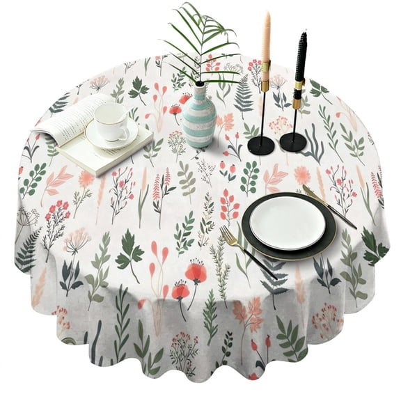 Pioneer Flower Floral Print Pattern Round Tablecloth 60"x60",Wrinkle Wipeable Table Cloth for Kitchen Dining Room Picnic Patio Party