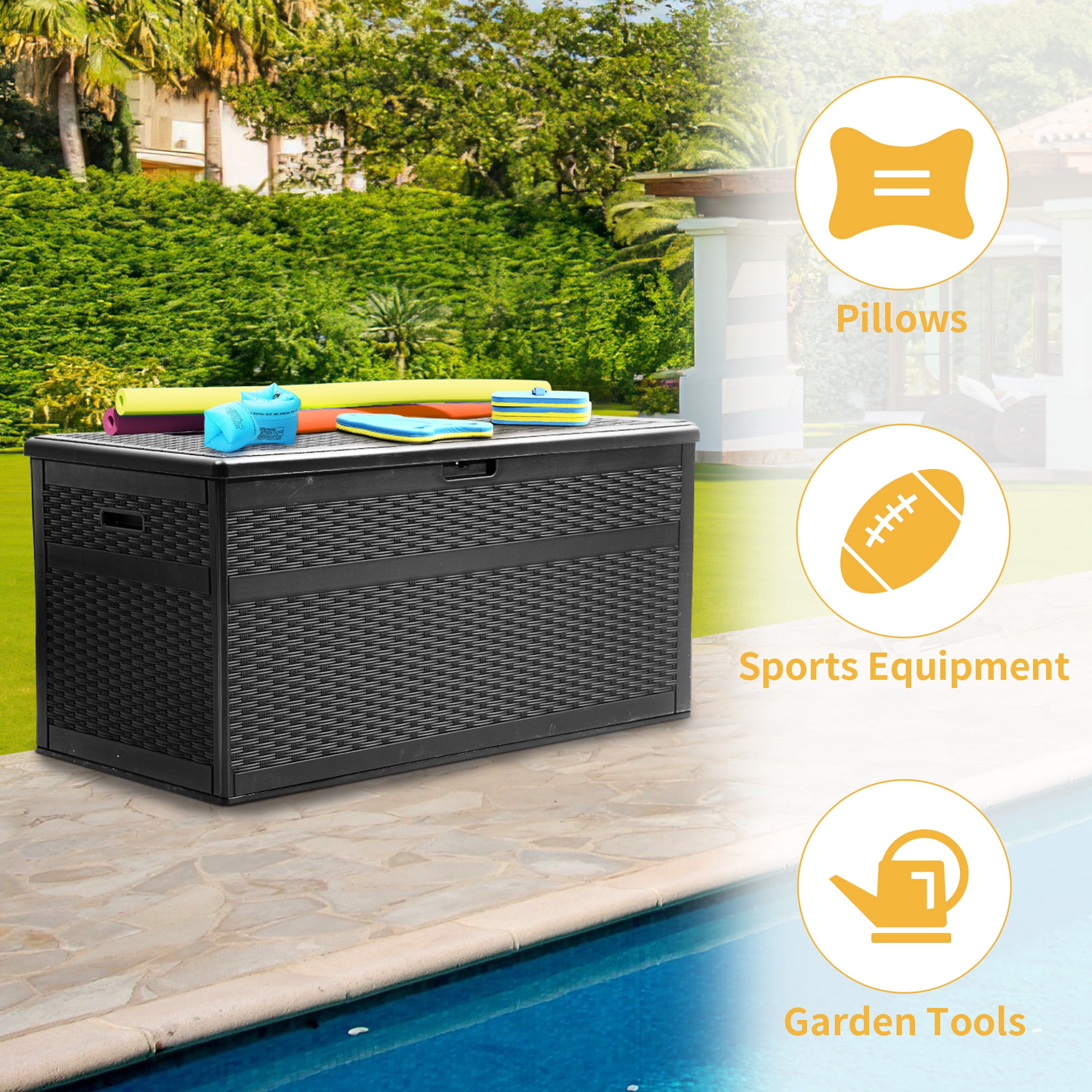 Dextrus Outdoor 230 Gallon Deck Box with Adjustable Partition Black