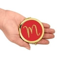 thumbnail image 3 of Koyal Wholesale Gold Compact Mirror Bridesmaid's Wedding Gift, Red with Faux Gold Glitter, Monogram Letter M, 1-Pack, 3 of 5