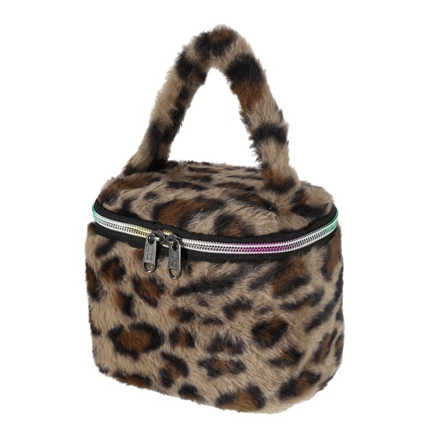 1 Pc Bolsa de Maquillaje Portátil de Leopardo para Vacaciones y Viajes de Negocios, Marrón de Franela