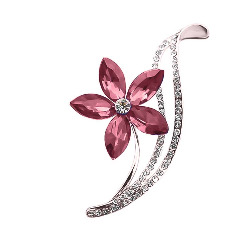 harmtty Fashion Women Flower Leaf Rhinestone Inlaid Lapel Brooch Pin