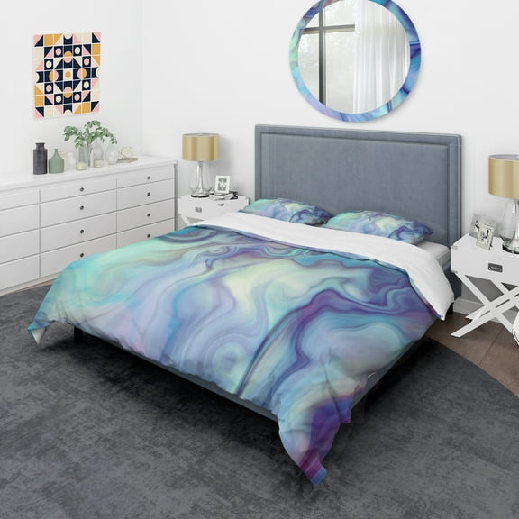 Designart 'Marbled Colours in Shades of Turquoise and Purple' Modern & Contemporary Duvet Cover Set
