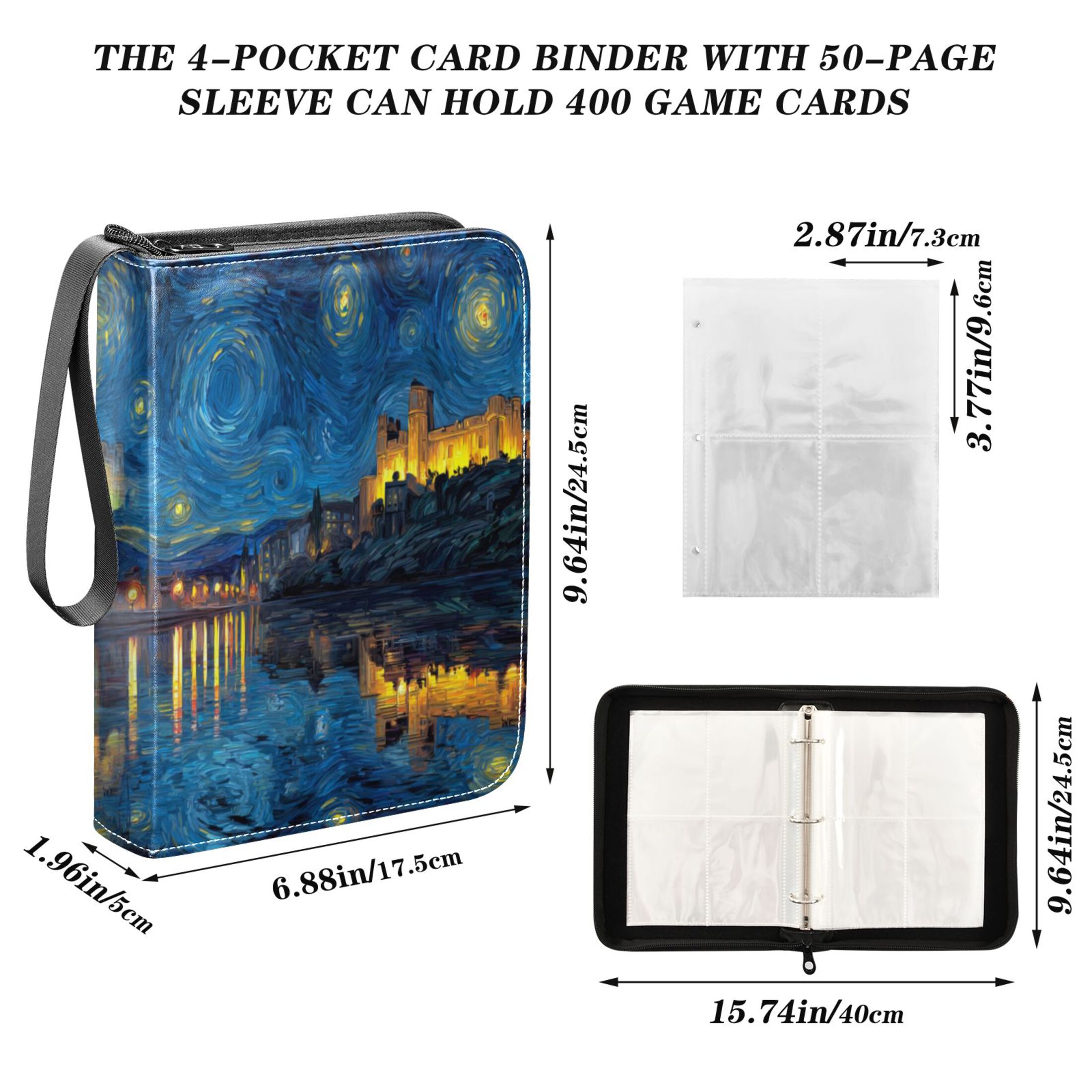Game Card Storage Bag Collectible Trading Card Albums The 4-Pocket Card Binder With 50-Page Sleeve Can Hold 400 Game Cards Beautiful Starry Night