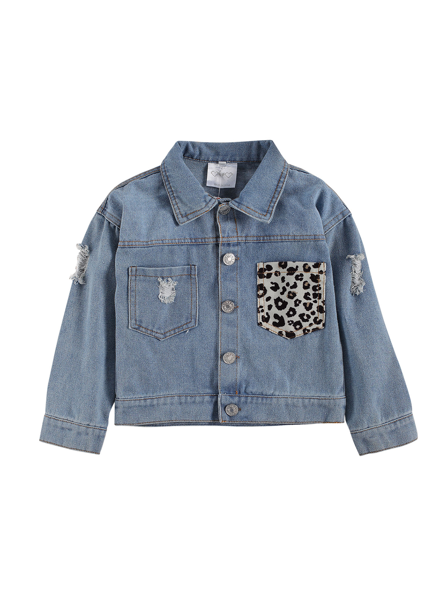 Canrulo Toddler Baby Girls Denim Jacket Leopard/Sequined Print Long Sleeve Single Breasted Coats Fall Winter Clothes Denim Leopard 1-2 Years - image 1 of 7