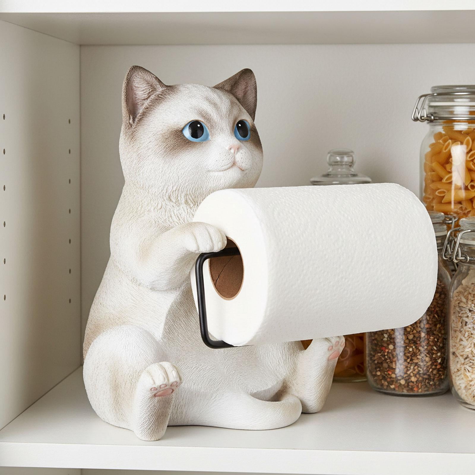 Fiocias Wall Mounted Cat Toilet Paper Roll Holder Bathroom Accessories Premium Resin White