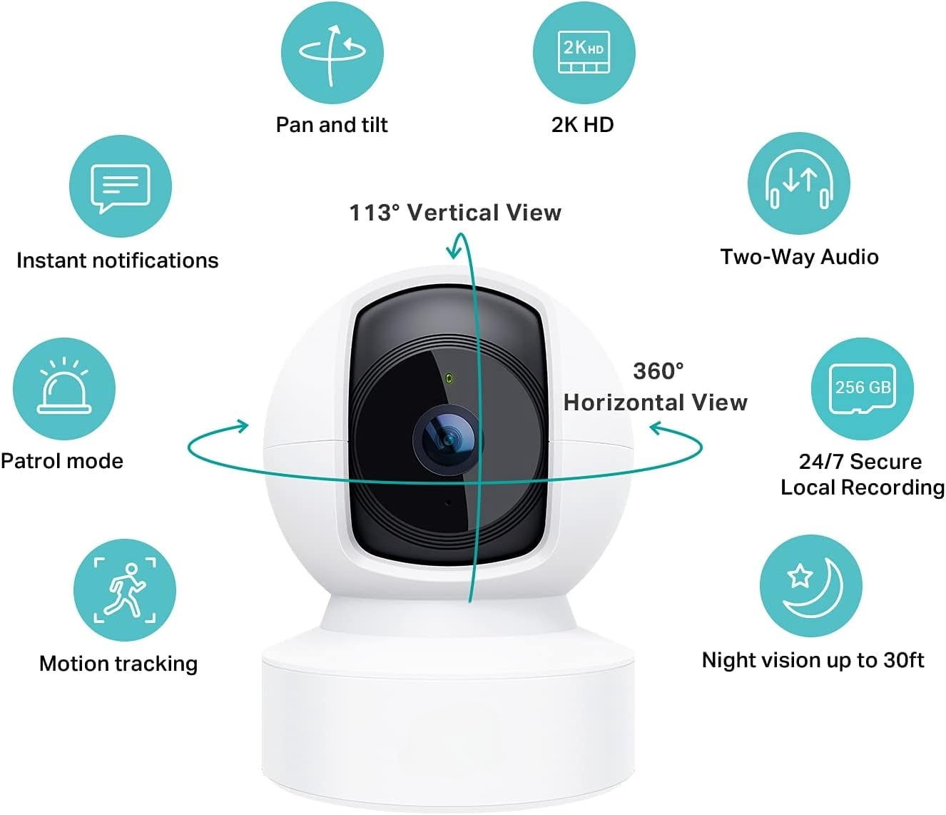 2K+ Indoor Pan/Tilt Wired Security Camera - Works as a Baby Monitor & Pet Camera, Motion Detection & Tracking, 2-Way Audio, Night Vision, Subscription-Free Local Storage or Optional Cloud, KC410S