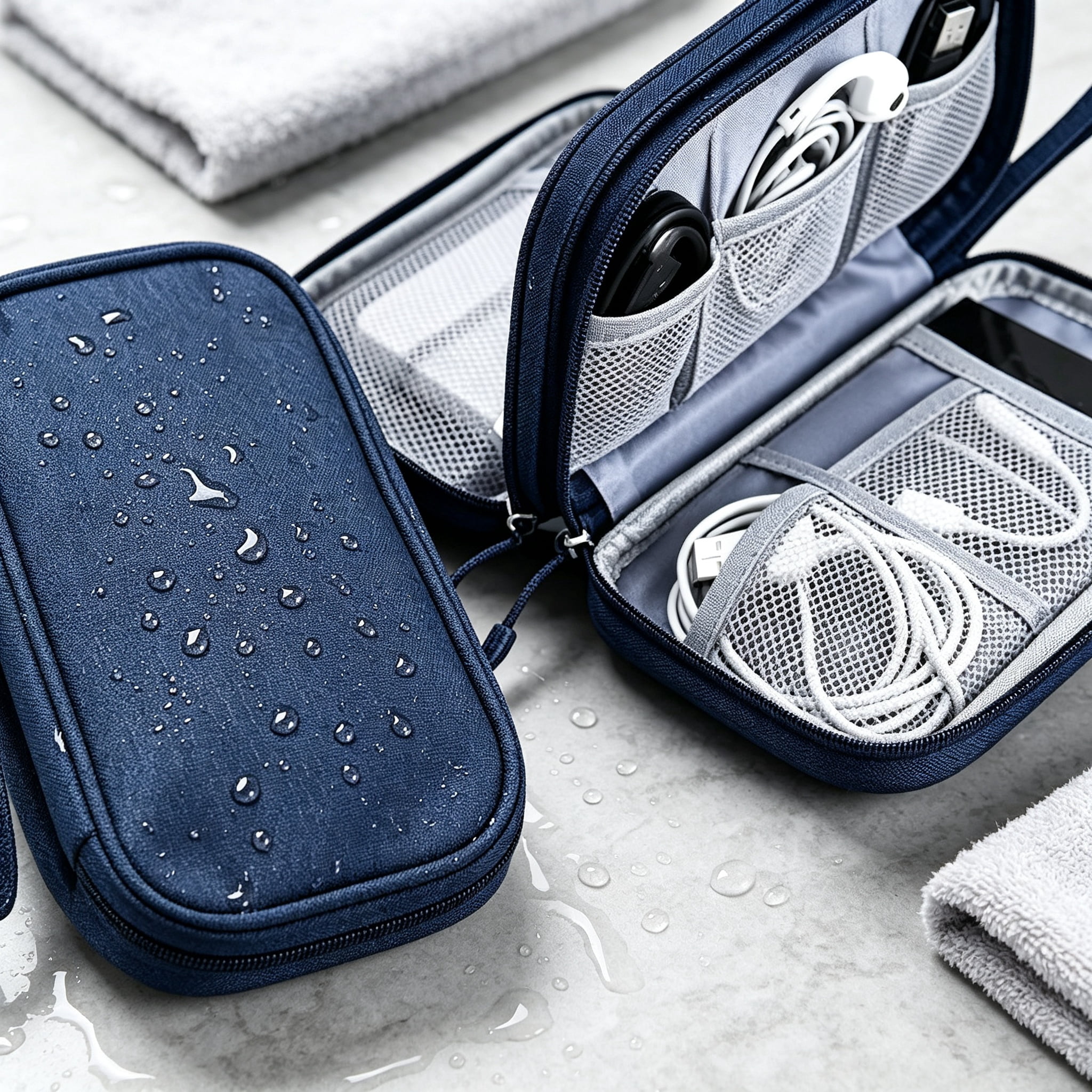 GASTROPOD Electronic Organizer,Hard Shell Electronic Charger Cable Organizer Travel Case,Waterproof Double Layers Storage Bag for Cable,Cord,Charger,Phone,Earphone (Blue)
