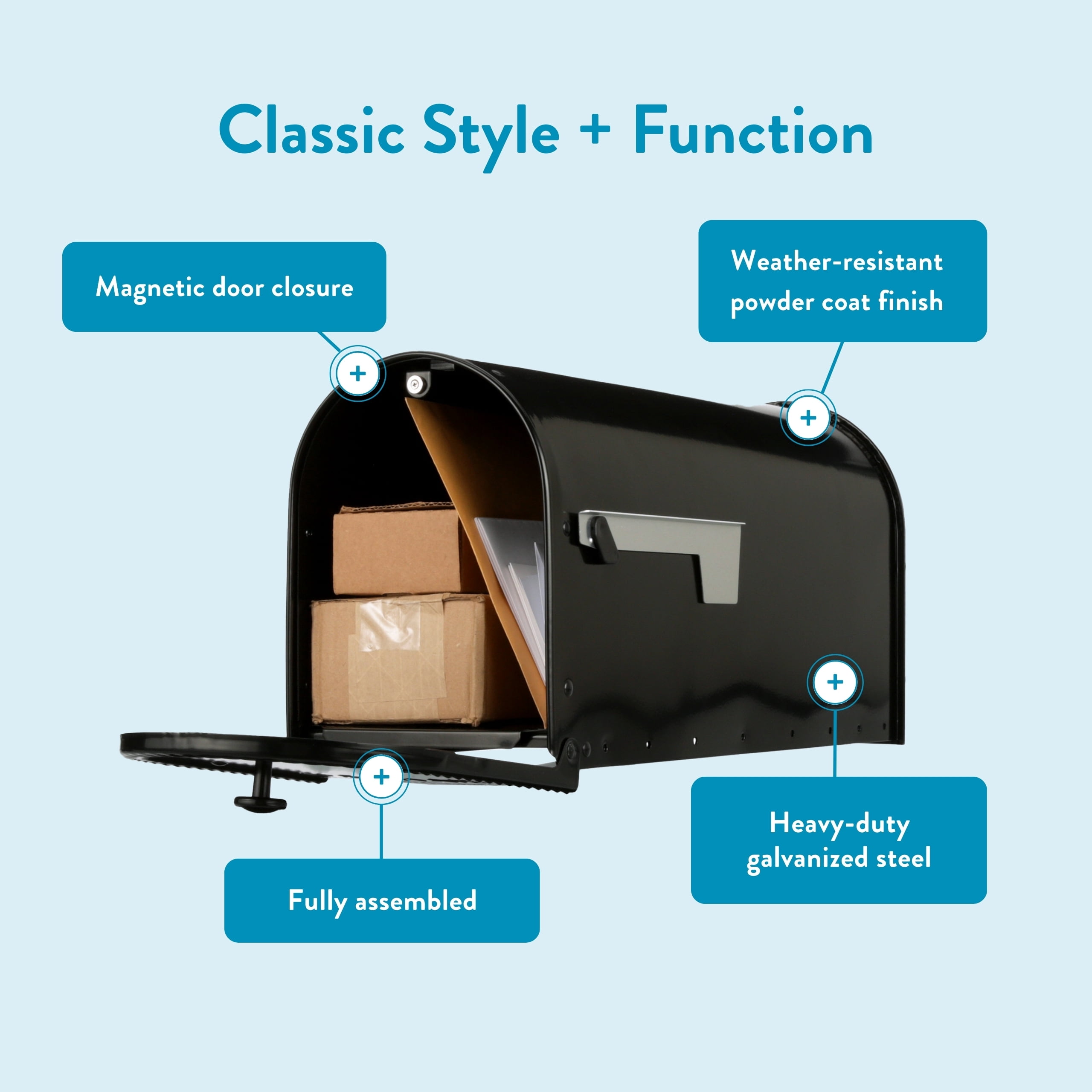 Architectural Mailboxes Edwards Galvanized Steel, Large, Post-Mount Mailbox in Black