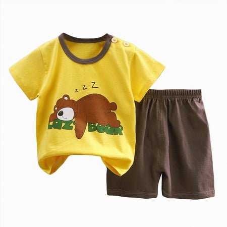 HCNTES Toddler Baby Boy Clothes for 2t 3t Boys Cute Summer Short Sleeve T-Shirt Tops Shorts Clothes Sets Baby Boy Outfits (Yellow 9-18 M)