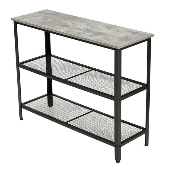 40" Industrial Console Table, 3-Tier Entryway Table with Greige Top and Mesh Shelves for Living Room Hallway, Brown/Gray