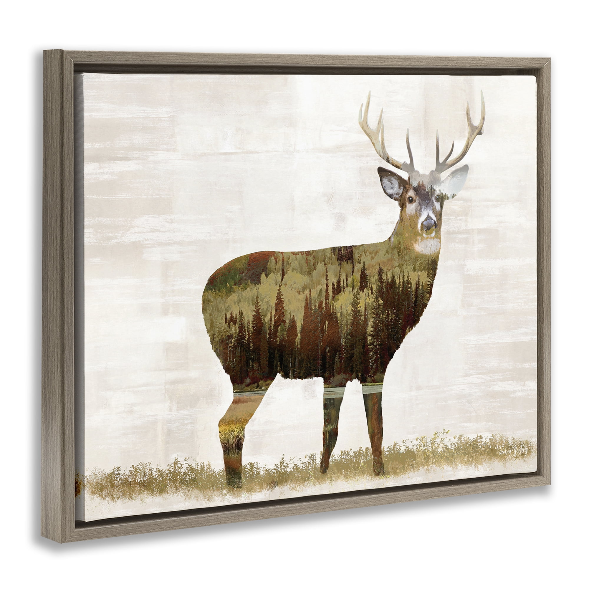 Stupell Industries Forest Pattern Deer Animals & Insects Painting Brown Floater Framed Art Print Wall Art, 31 x 25