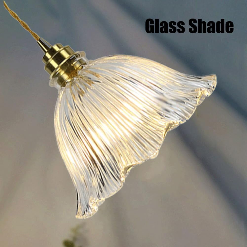 Flower Shape Clear Glass Pendant Light, Nordic Modern Transparent Glass Pendant Lamp, Simple Farmhouse Pendant Lighting for Dining Room, Rustic Pendant Light Fixture for Kitchen Island Sink Over Table