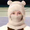 thumbnail image 6 of CPNG Girls 2 Pcs Winter Cute Bear Pom Plush Balaclava Hat Face Mask Fleece Lined Windproof Ski Mask Neck Warmer Scarf Helmet Hood Bear Ears Cap, 6 of 9