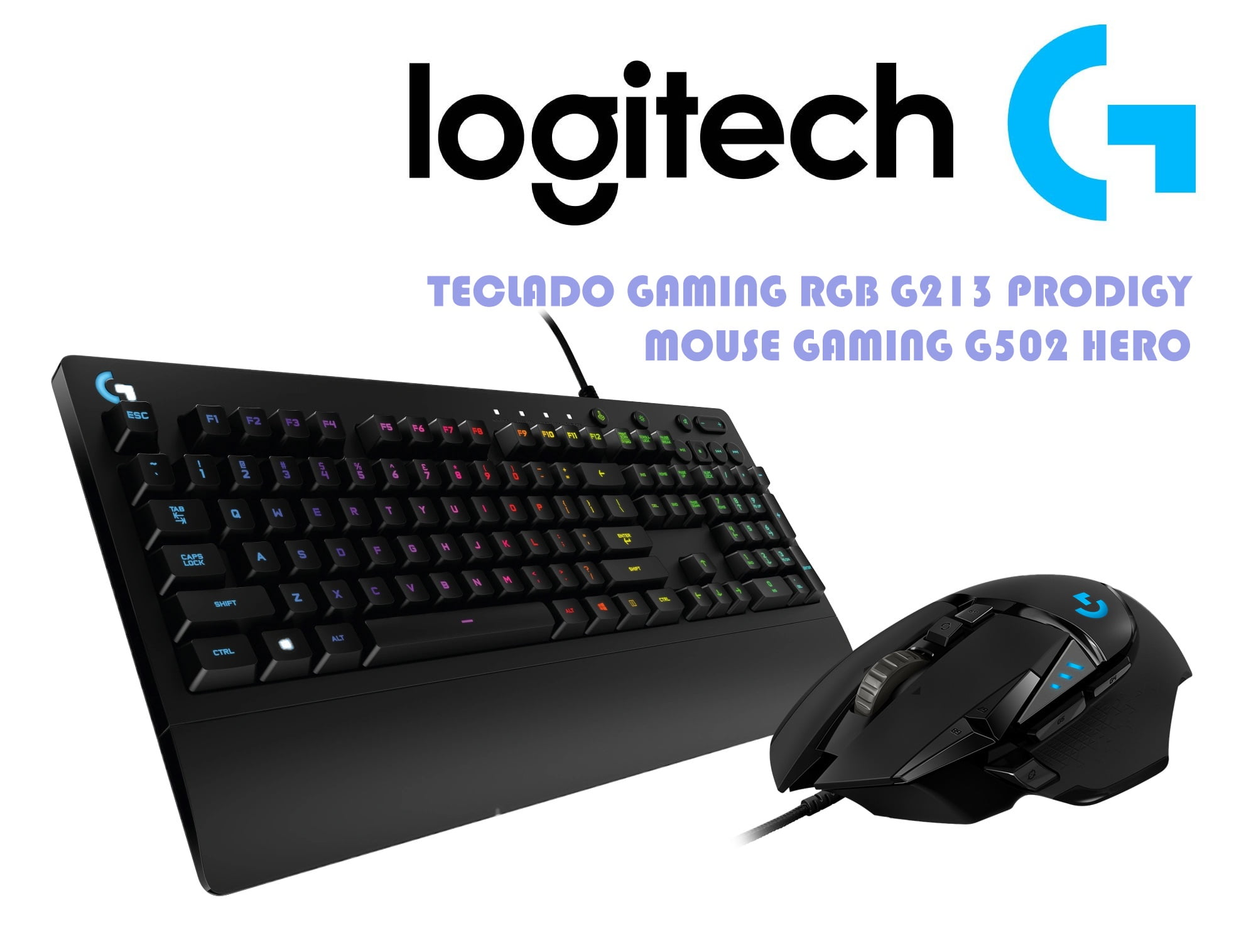 KIT PERIFERICOS GAMER Logitech MOUSE G502 HERO TECLADO RGB G213 PRODIGY Walmart en linea