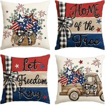 Let Freedom Free Eucalyptus Stars Fireworks Car Throw Pillow Covers, 18 x 18 Inch 4th of July Patriotic Independence Memorial Day USA Flag Cushion Case Decorations Set of 4