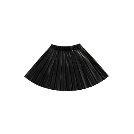 

AmShibel Toddler Baby Girls Leather Skirts Solid Pleated High Waist Faux Leather Mini Skirt Kids Clothes
