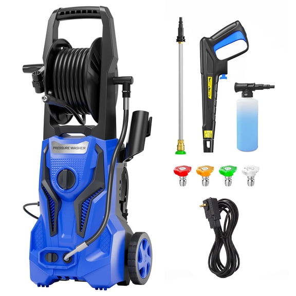 4600PSI MAX 3.5GPM Electric Pressure Washer, Retractable Hose Reel, Deep Surface Cleaning, with 4 Adjustable Nozzle, 500ML Soap Bottle, Total Stop System for Car, Home Cleaning