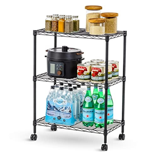 IRIS USA 3-Tier Steel Storage Rack with Removable Casters, Rolling Adjustable Easy Assembly Wire Organization Unit with Metal Shelves, Black