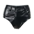 thumbnail image 5 of Womens Shorts 2025 Summer Sports Pants Pu Leather Black Mid Waist Fashion Weekend Micro Elastic Comfort Plain Casual Beach Shorts S-2XL, 5 of 8
