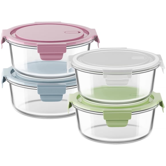 Envases de Vidrio para Preparar Comidas Freshmage Juego de 4, 887 ml, Herméticos