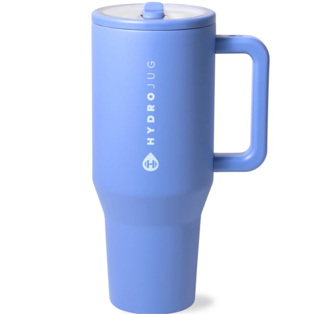 HydroJug Traveler - Botella de agua con asa y pajita abatible - Cabe en portavasos, vaso resistente a fugas, reutilizable, aislado, de acero inoxidable y base de goma - Regalos para mujeres y hombres