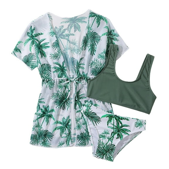 Baby Swimsuit Girl Baby 3 Piece Swimsuits Leaves Prints Bikini Bathing Suit Briefs Bikini Beach Swimwear Set Baby Girl Bathing Suit,Size 4 Years-5 Years