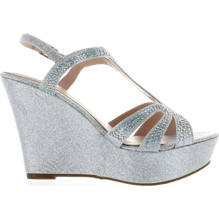 De blossom collection women's strappy sale rhinestone embellished sparkle dressy platform wedges