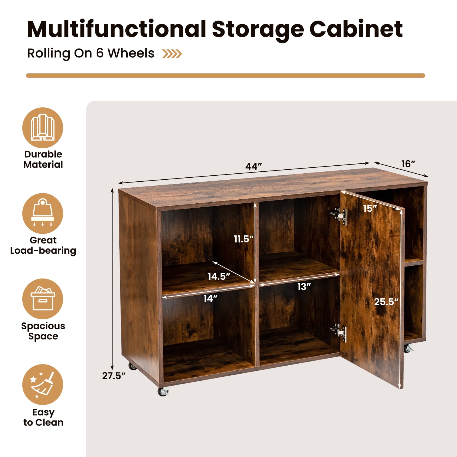 Giantex Office File Cabinet Organizer, Lateral Filing Cabinets, Rolling Storage Cabinet, Brown