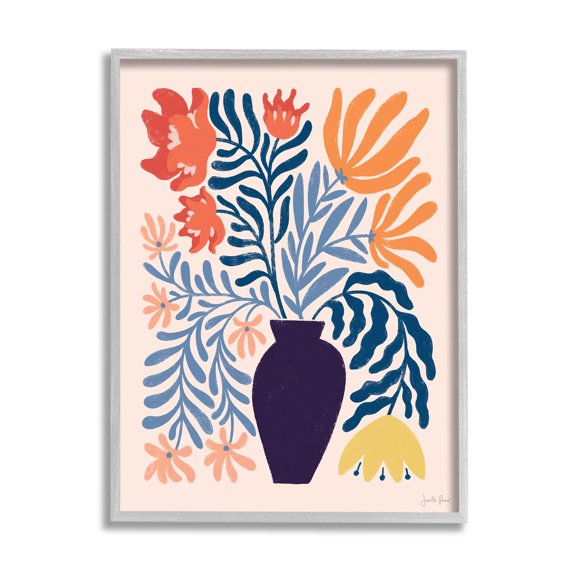 Stupell Industries Abstract Flower Vase Modern Silhouettes Graphic Art Gray Framed Art Print Wall Art, Design by Janelle Penner