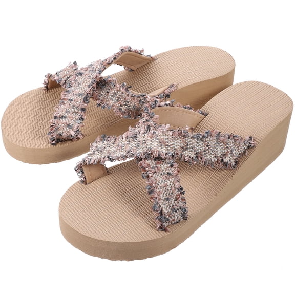 Luxshiny 1 Pair Beige Fashion Straw Look Slippers Lightweight Sandals for Women