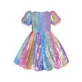 thumbnail image 2 of Girls Dress Sequin Shiny Rainbow Color Puffy Ruffle Bud Short Sleeve 7 Years, 2 of 6