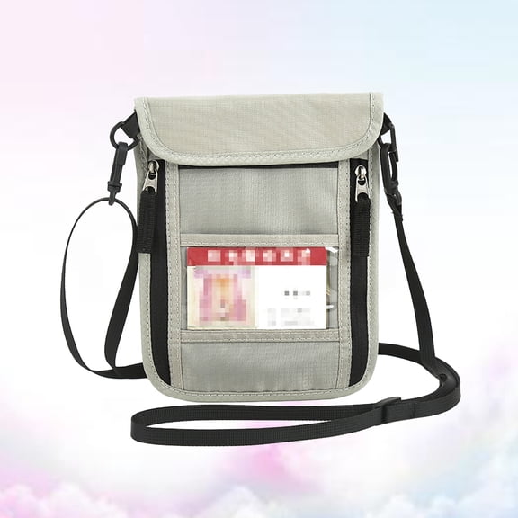 OUNONA Travel Neck Pouch Grey Nylon Holder Wallet with Multiple Pockets for Documents