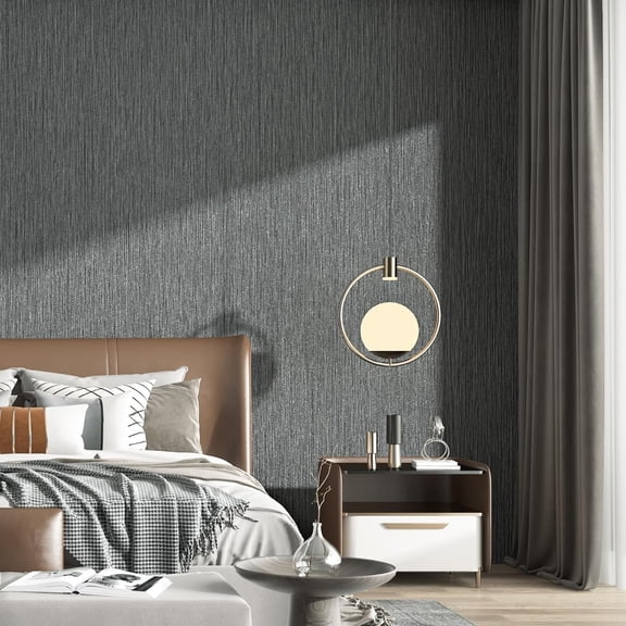 Grasscloth Wallpaper Textured 24in X 393in Fabric Contact Paper Gray Wall Paper Textured Linen Wallpaper Peel and Stick Self-Adhesive Thick Vinyl Embossed Film Wallpaper (Gray)